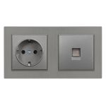 Priză Leziter Nova 2 module: 16A cu împământare + UTP RJ45, cadru gri