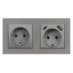 Priză Leziter Nova 16A cu împământare, USB-A/USB-C, cadru gri