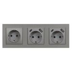 Priză Leziter Nova III cu împământare, USB-A + USB-C, cadru gri