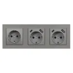 Priză Leziter Nova III cu împământare, USB-A + USB-C, cadru gri