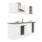 Mobilă de bucătărie Leziter Yorki 210 cm, alb satinat, corp alb, cu blat 38 mm