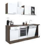 Mobilă de bucătărie Leziter Yorki 220 cm, stejar Yorki/alb satinat, cu loc pentru cuptor