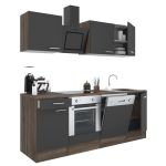 Mobilă de bucătărie Leziter Yorki 220 cm, stejar Yorki și antracit satinat, cu corp cuptor