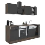 Mobilă de bucătărie Leziter Yorki 220 cm, stejar Yorki și antracit satinat, cu corp cuptor