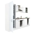 Mobilă de bucătărie Leziter Yorki 270 cm, alb satinat, corp pentru frigider jos