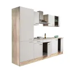 Mobilă de bucătărie Yorki 270 cm, stejar sonoma și alb satinat, cu dulap cu raft