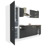 Mobilă de bucătărie Leziter Yorki 280 cm, alb cu front antracit satinat, coloană frigider