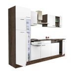 Mobilă de bucătărie Leziter Yorki 280 cm, stejar Yorki și alb satinat, cu corp frigider