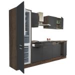 Mobilă de bucătărie Leziter Yorki 280 cm, stejar Yorki și antracit satinat, cu corp pentru frigider