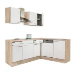 Mobilă de bucătărie de colț Yorki 220 cm, stejar Sonoma cu front alb satinat