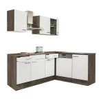 Mobilă de bucătărie de colț Yorki 220 cm, stejar Yorki cu front alb satinat