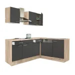 Bucătărie de colț Yorki 220 cm, stejar Sonoma cu fronturi antracit satinat
