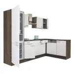 Bucătărie de colț Yorki 280 cm, stejar Yorki și alb satinat, cu spațiu frigider