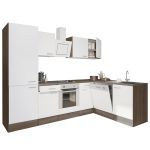 Mobilă bucătărie de colț Leziter Yorki 280 cm, stejar Yorki/alb satinat, cu dulap cu raft