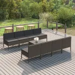 Set mobilier de grădină cu perne, 9 piese, gri, poliratan GartenMobel Dekor