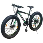 Bicicletă Fat Bike 26 inch, cadru 17 inch, Shimano 21 viteze, frâne pe disc, negru/verde