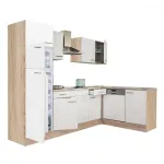 Mobilă bucătărie colț Leziter Yorki 280 cm, stejar Sonoma/alb satinat, cu spațiu pentru frigider