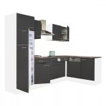 Bucătărie de colț Leziter Yorki 280 cm, alb cu front antracit satinat, cu frigider