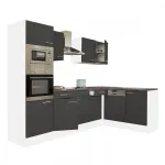 Mobilă de bucătărie colț Leziter Yorki 280 cm, corp alb, front antracit satinat