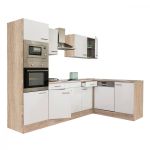 Mobilă de bucătărie colț Leziter Yorki 280 cm, stejar Sonoma, front alb satinat