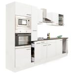 Mobilă de bucătărie Leziter Yorki 300 cm, alb satinat, corp alb, blat 38 mm