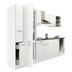 Mobilă de bucătărie Leziter Yorki 300 cm, alb satinat, cu spațiu frigider