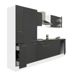 Bucătărie modulară Leziter Yorki 300 cm, corp alb, front antracit satinat, cu dulap cu raft