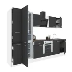 Mobilă bucătărie Leziter Yorki 300 cm, alb/antracit satinat, cu blat 38 mm