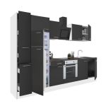 Mobilă de bucătărie Leziter Yorki 300 cm, alb cu fronturi antracit satinat, blat 38 mm