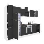 Mobilă de bucătărie Leziter Yorki 300 cm, alb cu fronturi antracit satinat, blat 38 mm