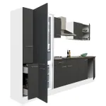 Mobilă de bucătărie Leziter Yorki 300 cm, corp alb, front antracit satinat, pentru frigider jos