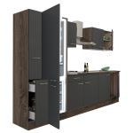 Mobilă de bucătărie Leziter Yorki 300 cm, stejar Yorki, antracit satinat, cu spațiu pentru frigider