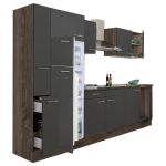 Bucătărie modulară Leziter Yorki 300 cm, stejar Yorki/antracit, cu frigider