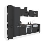 Mobilă de bucătărie Leziter Yorki 310 cm, alb cu față antracit satinat, cu dulap tip cămară