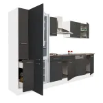 Bucătărie modulară Leziter Yorki 310 cm, alb cu fronturi antracit satinat