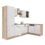 Mobilă de bucătărie de colț Yorki 280 cm, stejar Sonoma/alb satinat, cu dulap cu rafturi