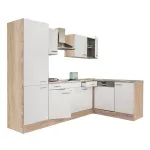 Mobilă de bucătărie de colț Yorki 280 cm, stejar Sonoma/alb satinat, cu dulap cu rafturi