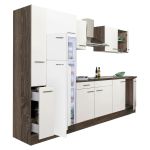 Set mobilier bucătărie Leziter Yorki 300 cm, stejar Yorki/alb satinat, corp pentru frigider