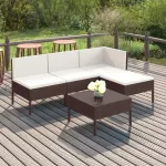 Set mobilier de grădină cu perne, 5 piese, maro, poliratan GartenMobel Dekor