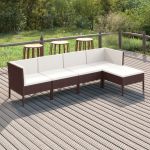Set mobilier de grădină cu perne, 5 piese, maro, poliratan GartenMobel Dekor