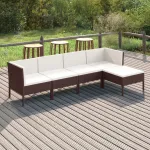 Set mobilier de grădină cu perne, 5 piese, maro, poliratan GartenMobel Dekor
