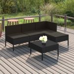 Set mobilier de grădină cu perne, 5 piese, negru, poliratan GartenMobel Dekor
