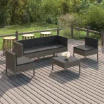 Set mobilier de grădină cu perne, 6 piese, gri, poliratan GartenMobel Dekor