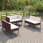 Set mobilier de grădină cu perne, 6 piese, maro, poliratan GartenMobel Dekor
