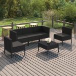 Set mobilier de grădină cu perne, 6 piese, negru, poliratan GartenMobel Dekor