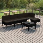 Set mobilier de grădină cu perne, 6 piese, negru, poliratan GartenMobel Dekor