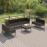 Set mobilier de grădină cu perne, 9 piese, gri, poliratan GartenMobel Dekor