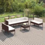 Set mobilier de grădină cu perne, 9 piese, maro, poliratan GartenMobel Dekor
