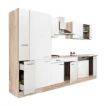 Bucătărie modulară Leziter Yorki 310 cm, stejar Sonoma cu fronturi alb satinat