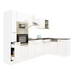 Mobilă bucătărie de colț Leziter Yorki 310 cm, alb cu front alb satinat